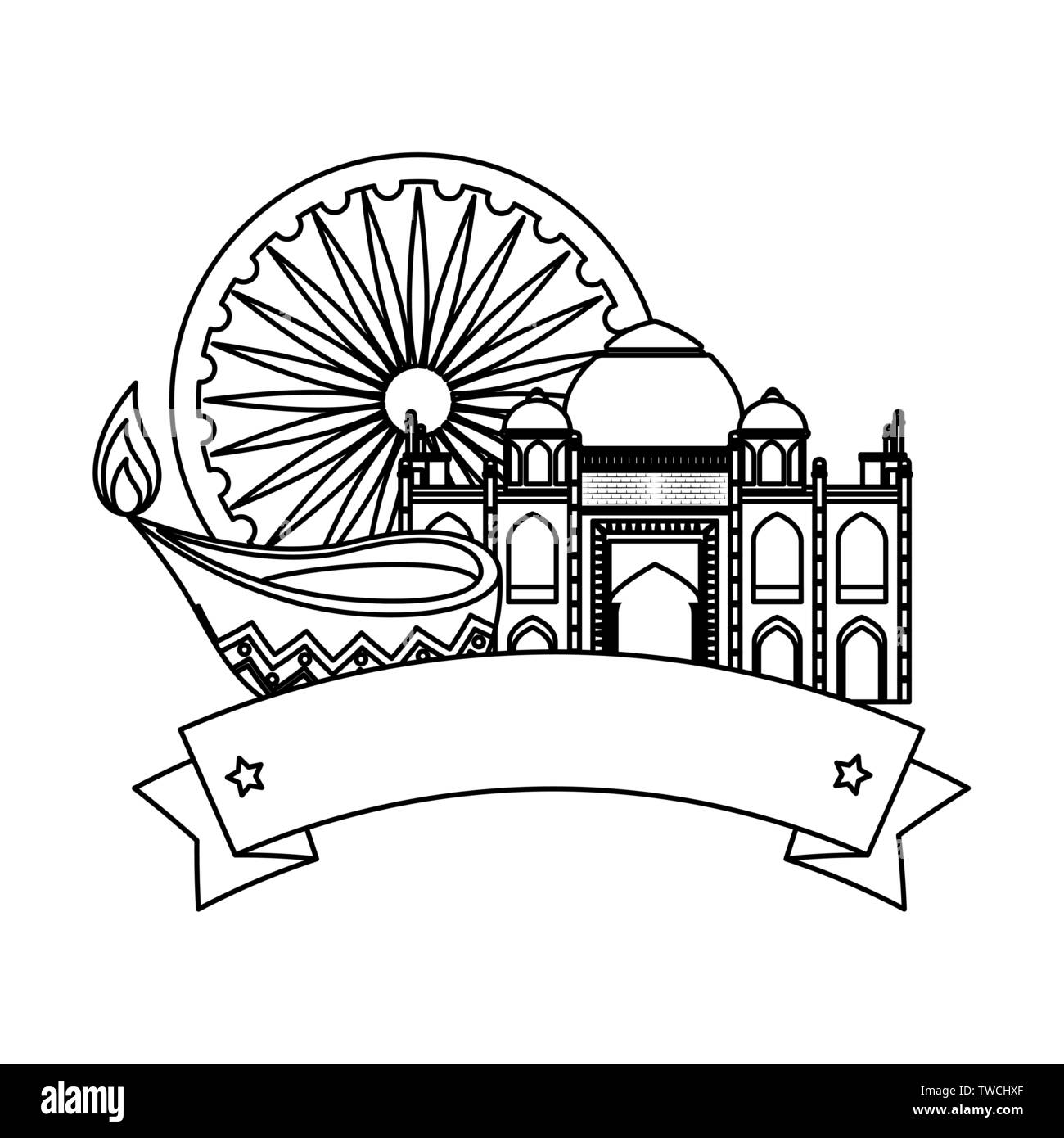 Ashoka chakra Indische mit Taj Mahal Stock Vektor