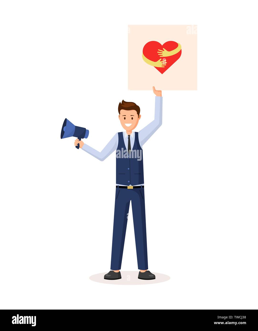 Mann hält Plakat mit Herz Flat Style Vector Illustration Stock Vektor