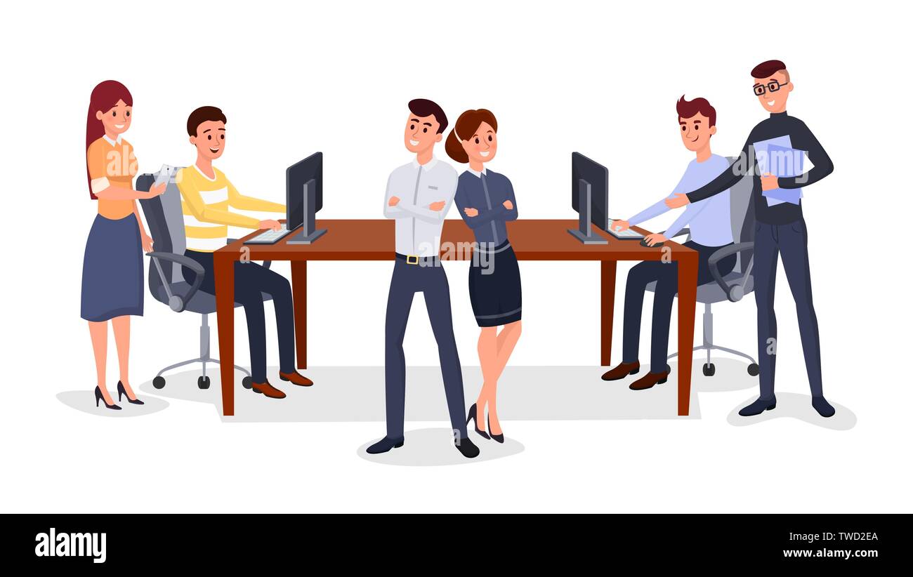 Professionelle business Team Vector Illustration. Lächelnd Unternehmen Mitarbeitern, Kollegen Zeichentrickfiguren. Erfolgreiche Leute in formelle Kleidung, Corporate Teamarbeit, Zusammenarbeit, Büro, flache Bauweise Stock Vektor