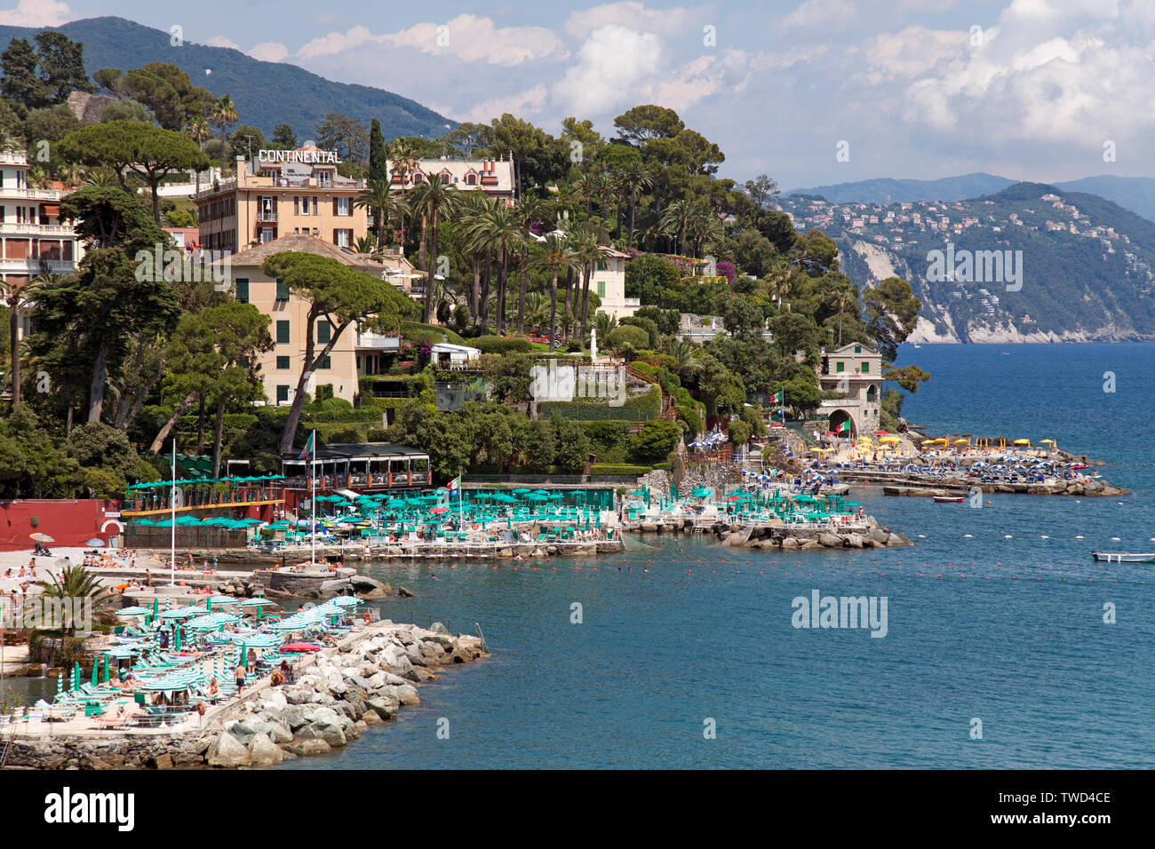 Mediterranen Küste von Santa Margherita Ligure, eine Gemeinde in der Stadt von Genua in der italienischen Region Ligurien. Stockfoto