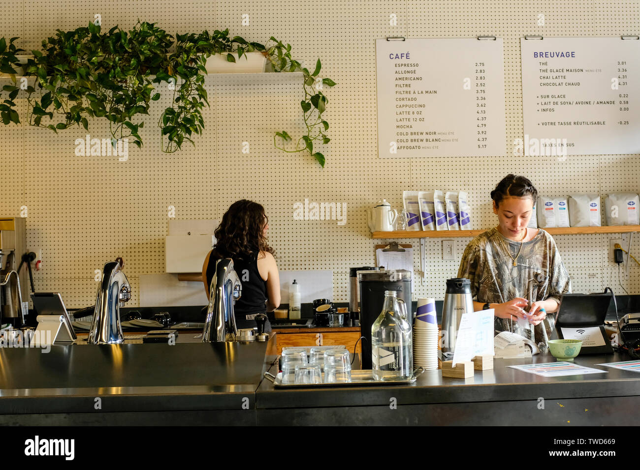 Trendige coffee shop Montreal Stockfoto