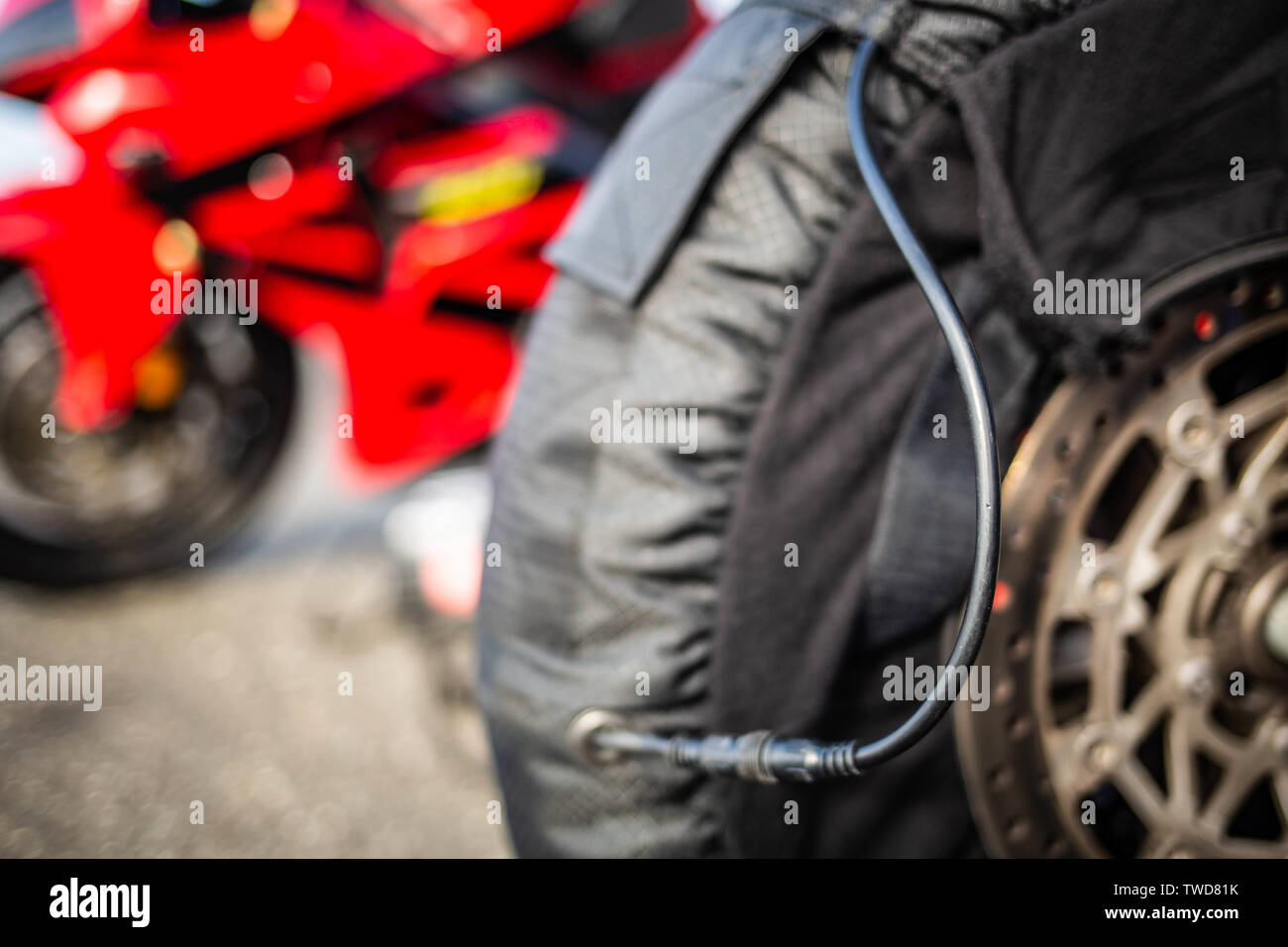 Motorrad reifen Racing setup Extrem Sport hautnah am Tag Stockfoto