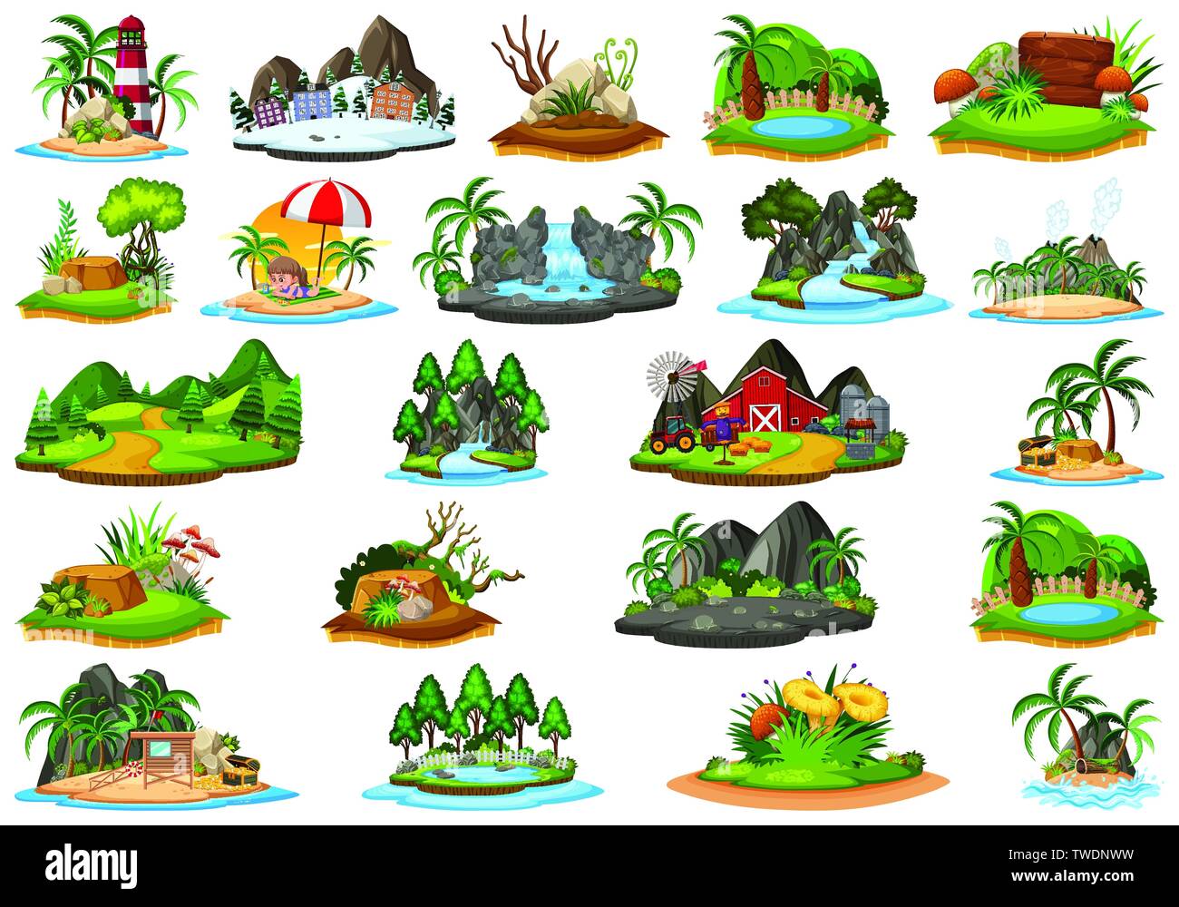 Satz von Insel Natur Landschaft illustration Stock Vektor