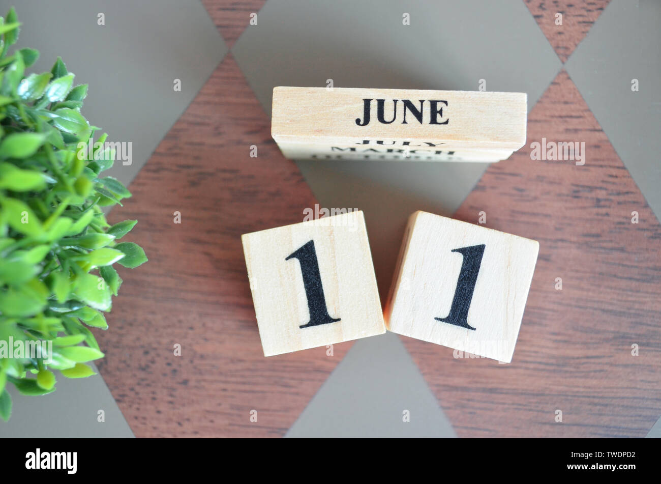 Termin Juni mit Blatt auf rautenmuster Tabelle für Hintergrund. Stockfoto