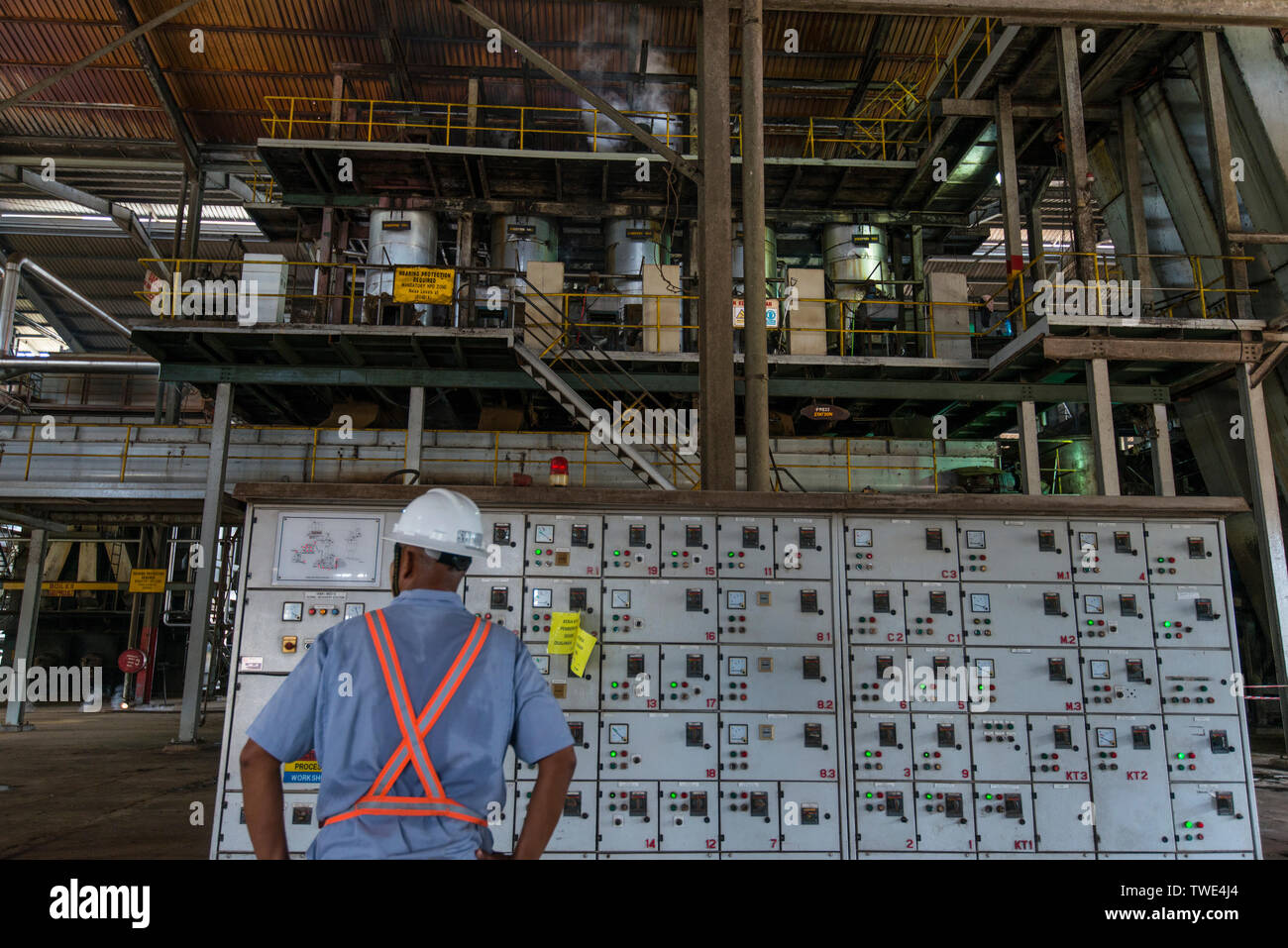 Palmöl Verarbeitungsbetrieb, in der Nähe von Tawau, Sabah, Borneo, Malaysia. Stockfoto