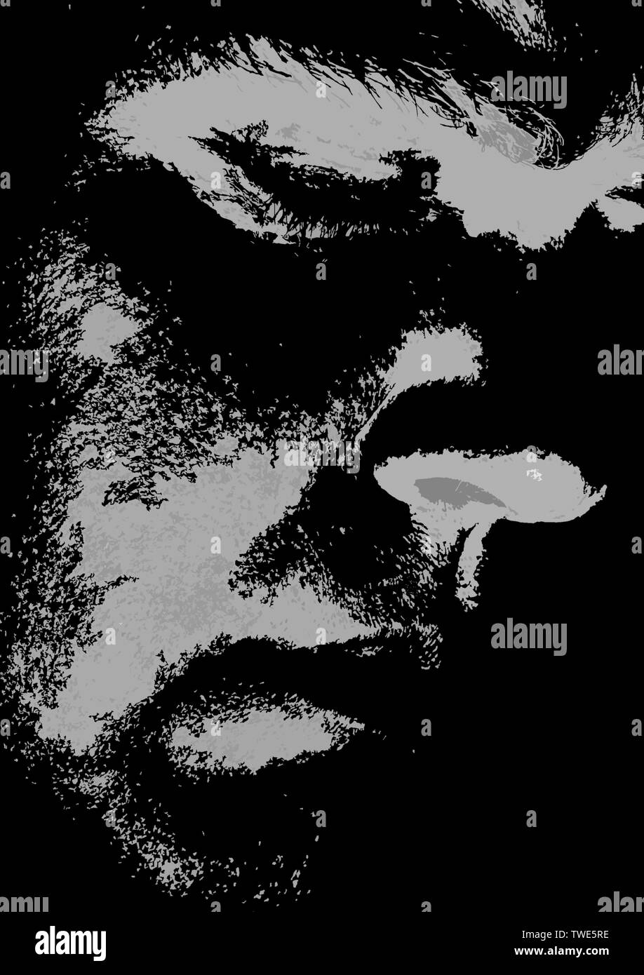 Schwarz & Weiß portrait abstrakte Darstellung eines Mans mit dem Gesicht nach unten auf der Suche mit geschlossenen Augen. Stockfoto