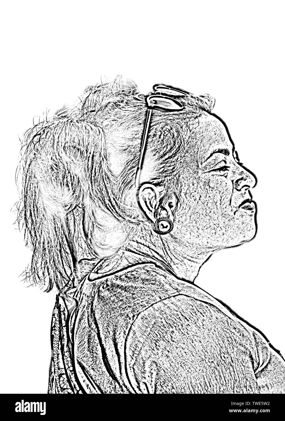 Portrait abstrakte Abbildung: Seitenansicht von Kopf und Schultern einer jungen schönen Frau mit geschlossenen Augen, nachdenken oder Denken. Stockfoto