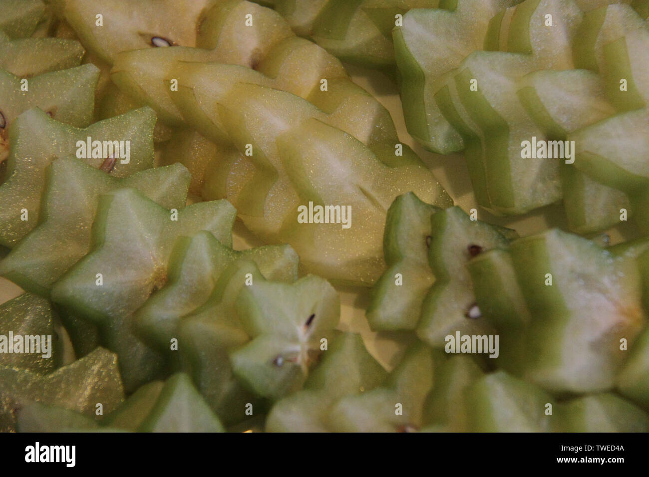 Nahaufnahme von Starfruit-Scheiben Stockfoto