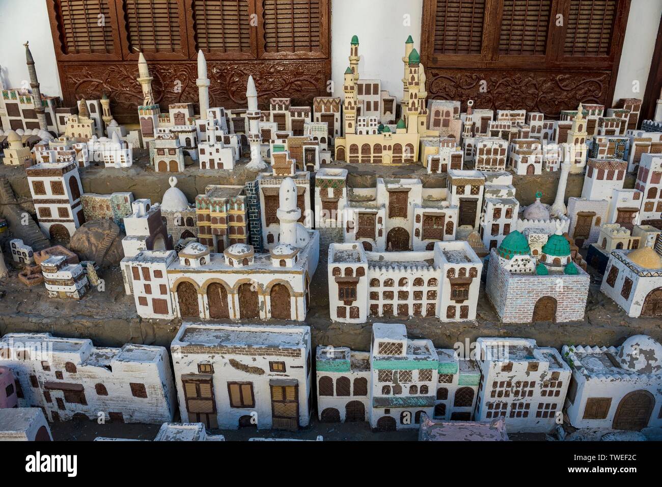 Miniatur Häuser, Al Taybat City Museum, Jeddah, Saudi-Arabien Stockfoto