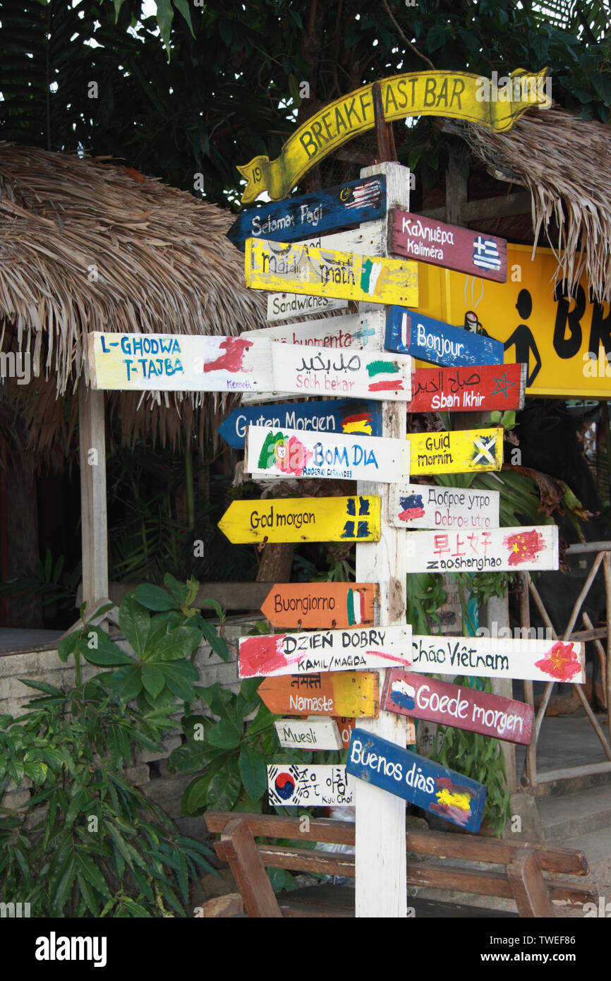 Schild vor einem Café, Malaysia Stockfoto