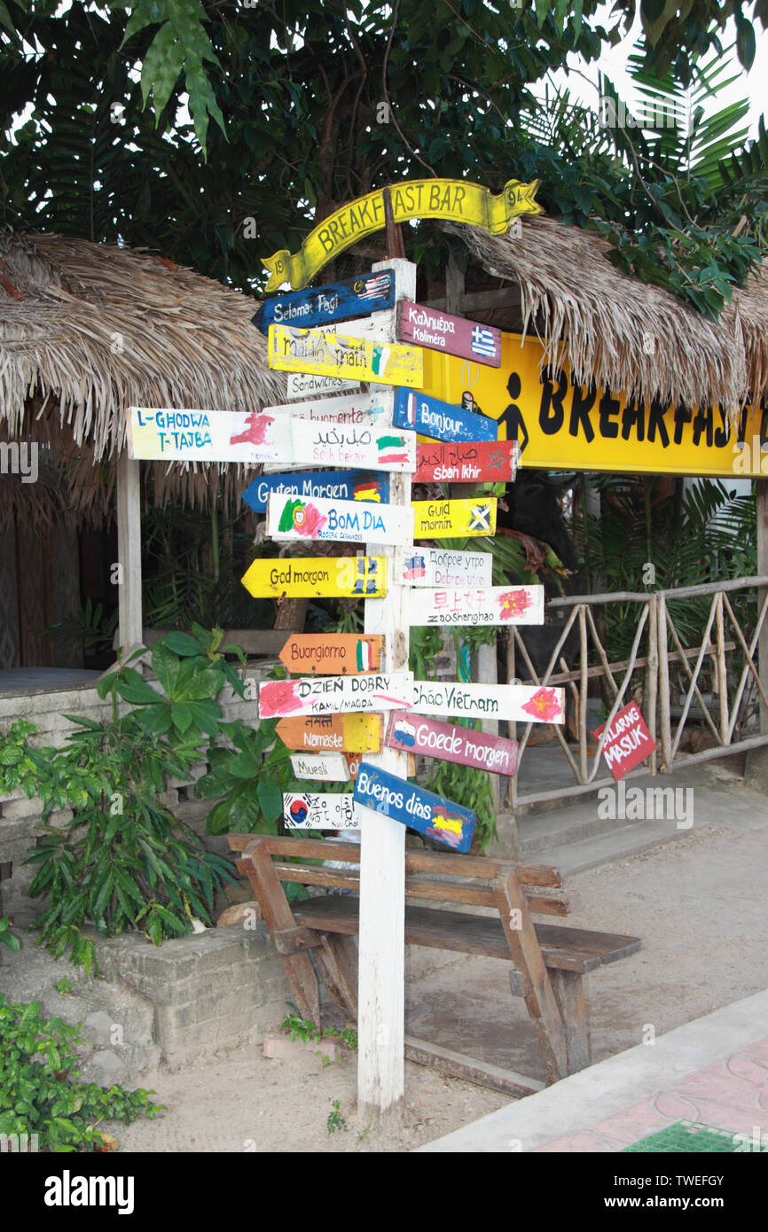 Schild vor einem Café, Malaysia Stockfoto