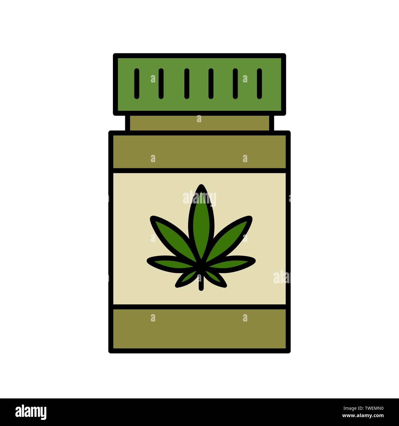 Mit medizinischen Marihuana Flasche. Isolierte Vector Illustration auf weißem Hintergrund. Stock Vektor