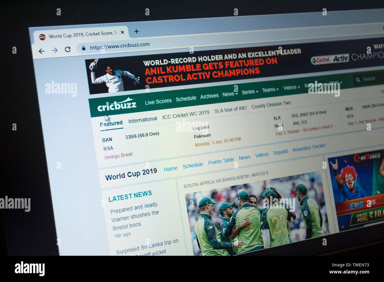 Cricbuzz website Stockfoto