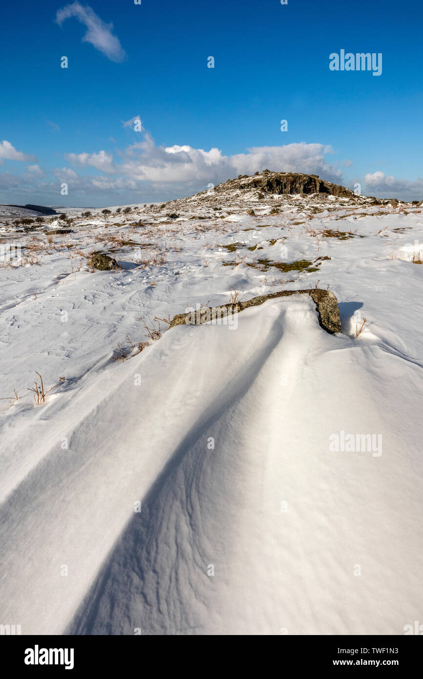 Cheesewring; im Schnee; Cornwall, UK Stockfoto