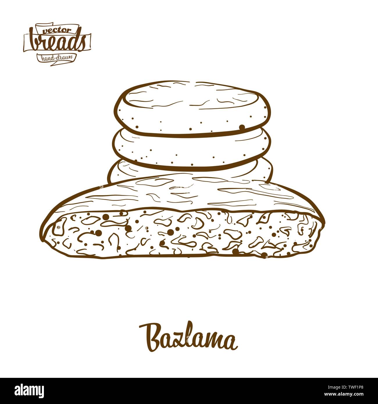 Bazlama Brot vektor Zeichnung. Essen Skizze von Fladenbrot, in der Regel in der Türkei bekannt. Bäckerei Abbildung Serie. Stock Vektor