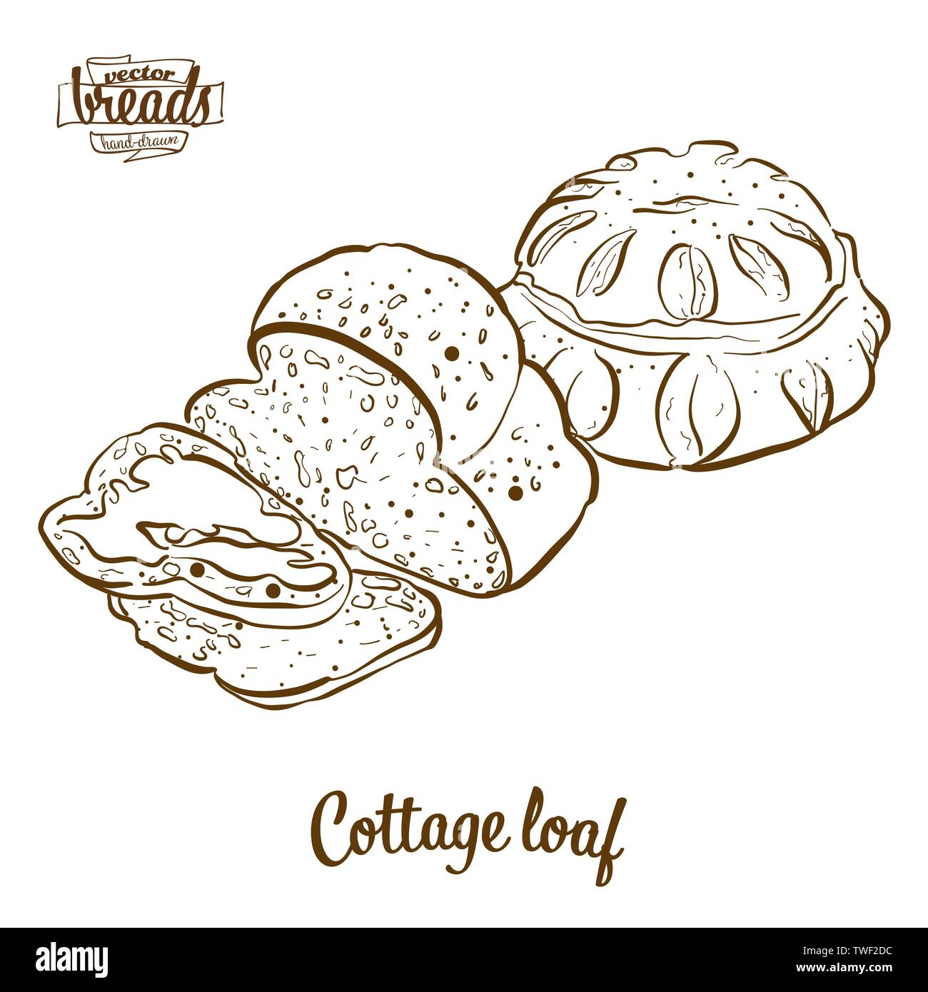 Ferienhaus Brot Brot vektor Zeichnung. Essen Skizze von Hefe Brot, in der Regel in Großbritannien bekannt. Bäckerei Abbildung Serie. Stock Vektor