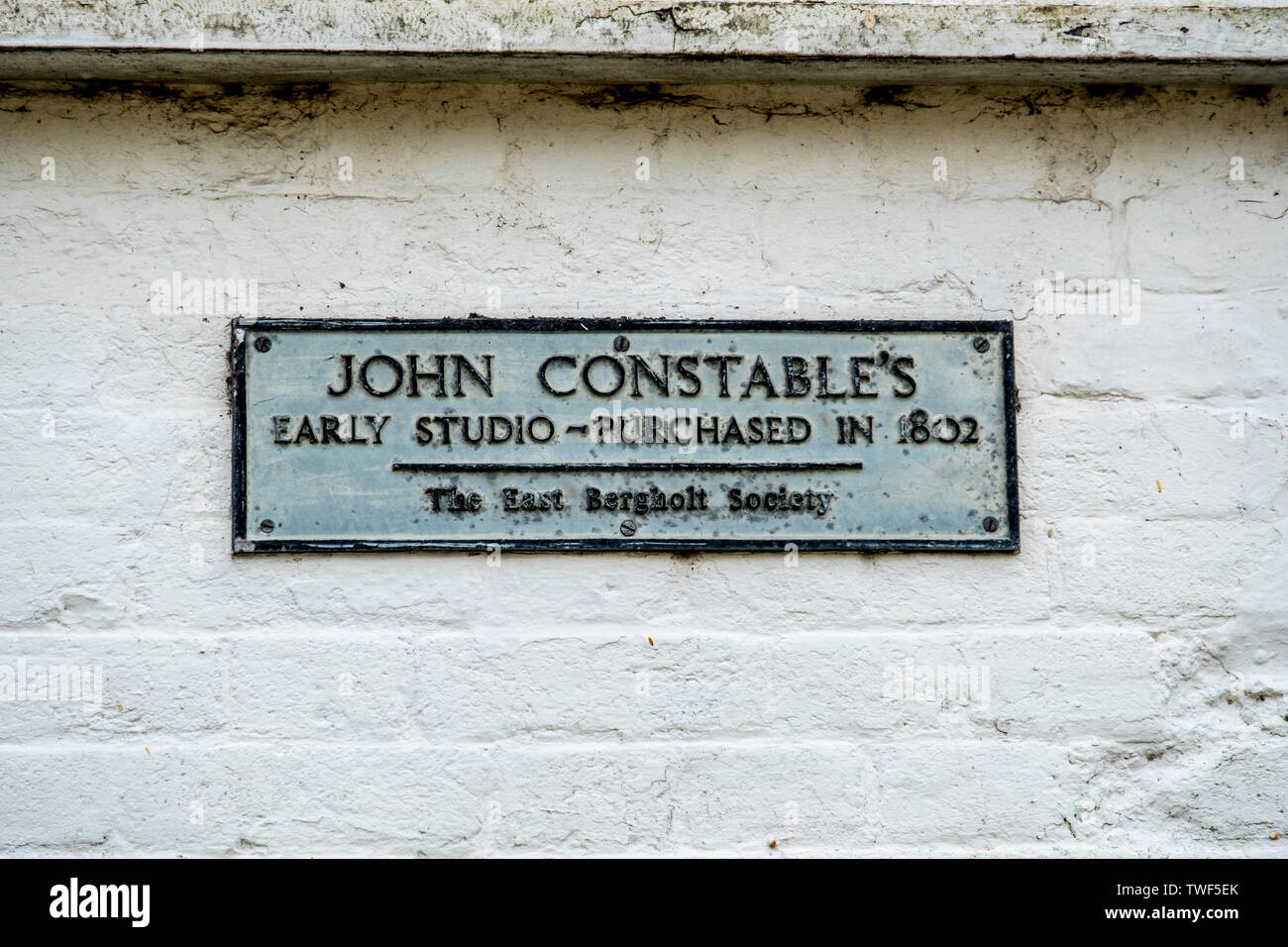 Zeichen auf eine Hütte, die einst das Atelier des berühmten Malers John Constable. Stockfoto