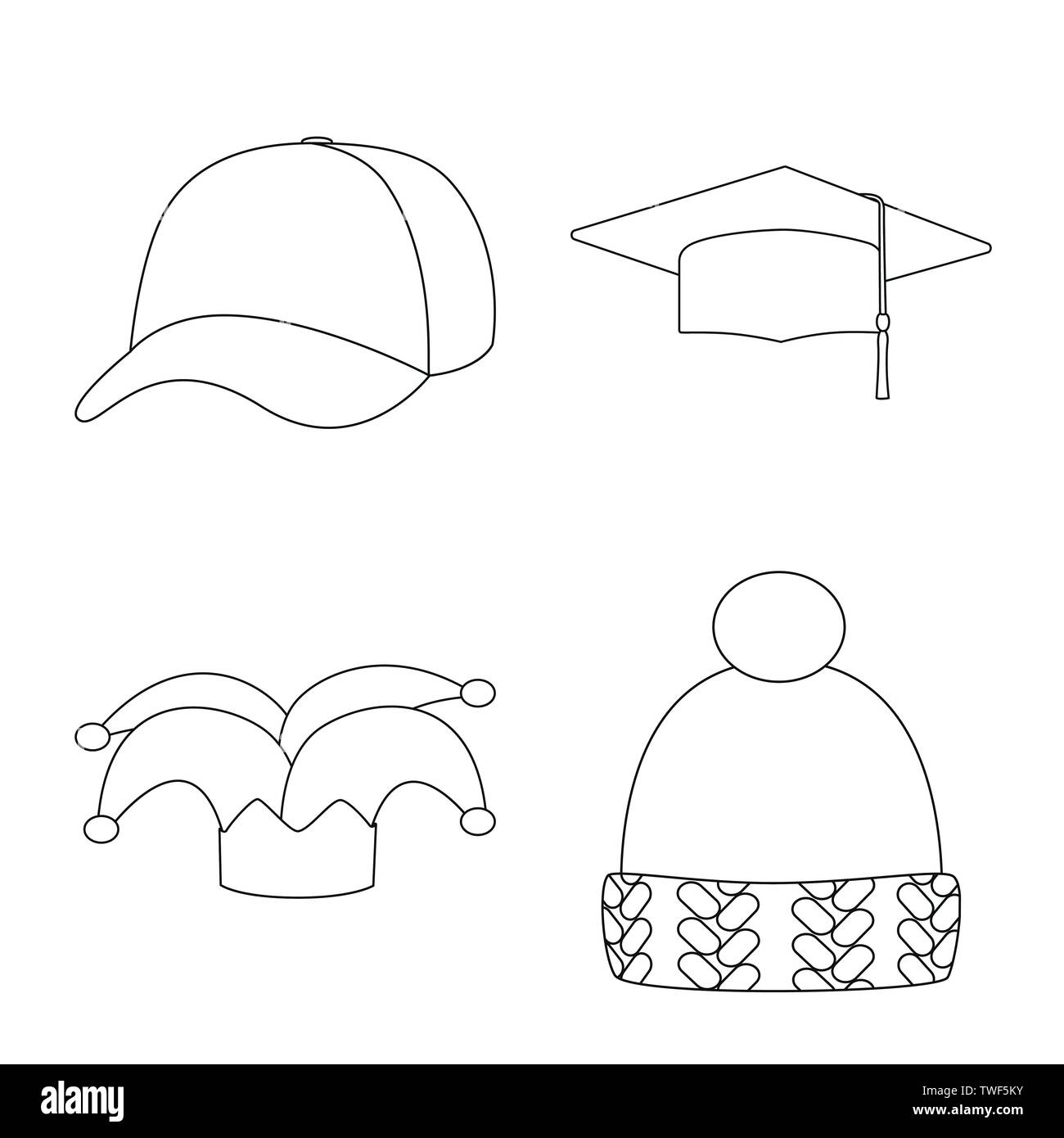 Isoliertes Objekt von Kopfbedeckungen und napper Symbol. Satz von Kopfbedeckungen und Helm Lager Symbol für das Web. Stock Vektor