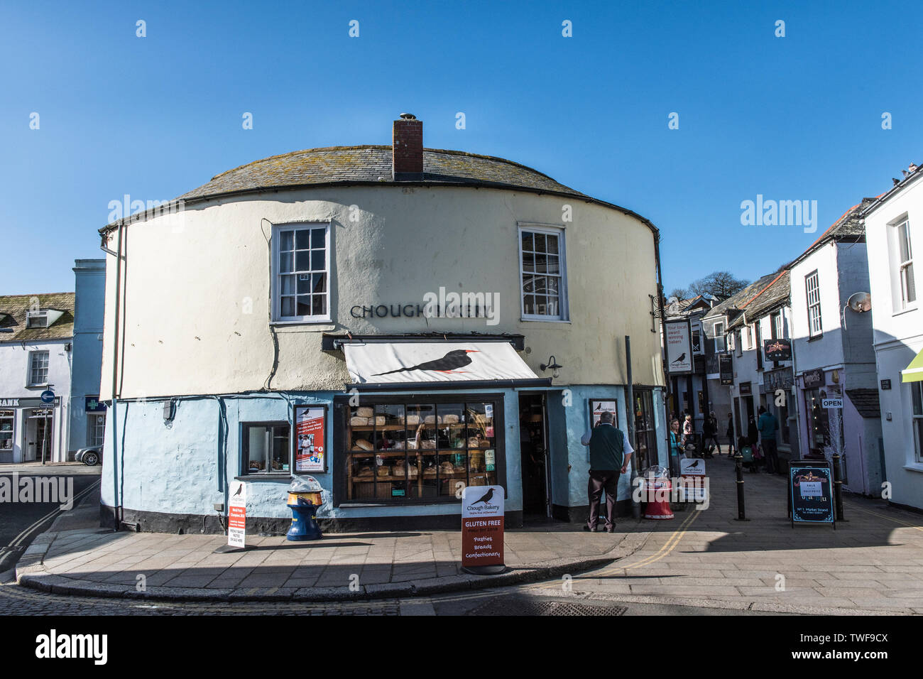 Der weltberühmte Alpenkrähe Bäckerei in Padstow in Cornwall. Stockfoto