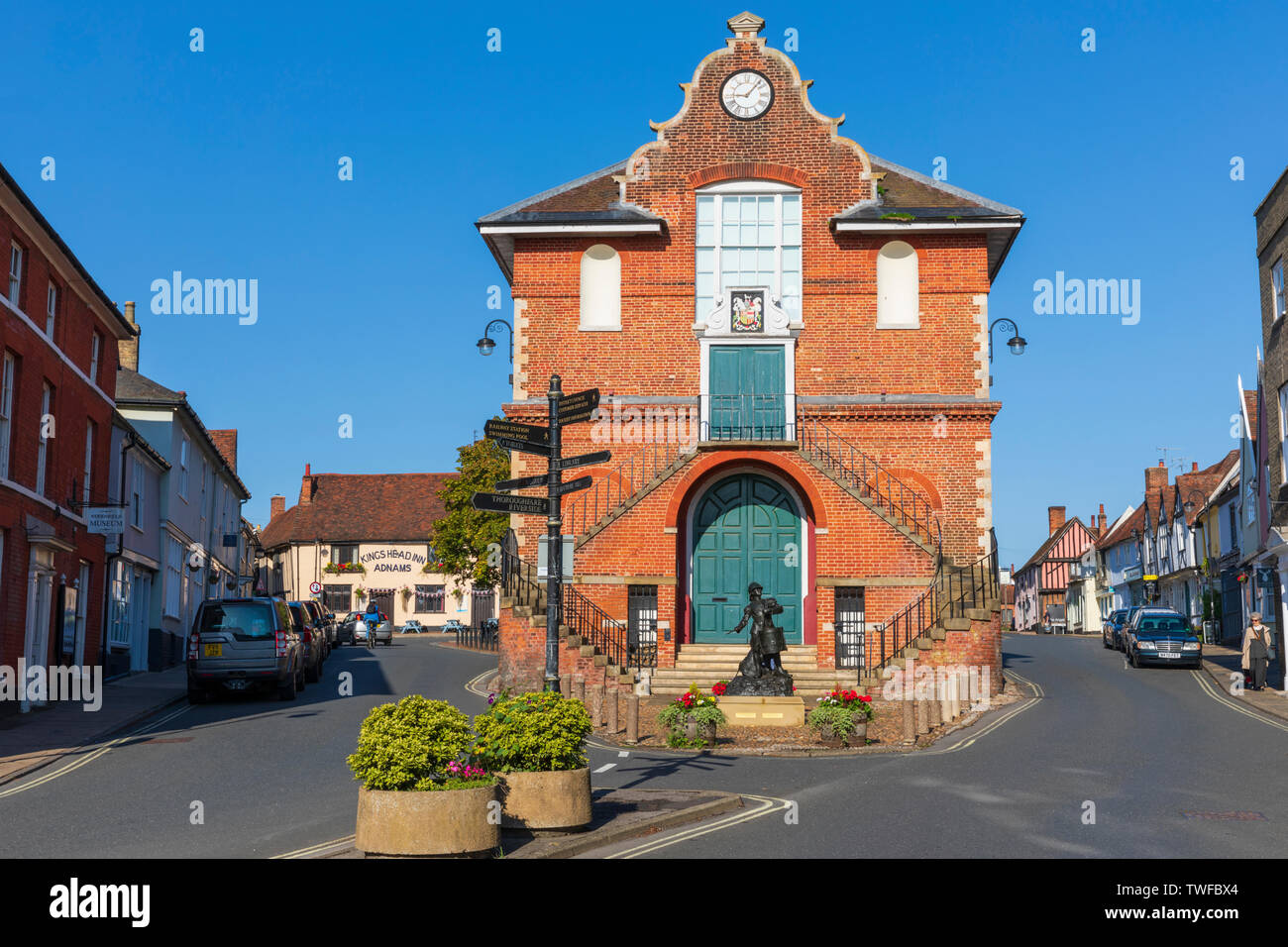 Anzeigen von Shire Hall und Marktplatz in Woodbridge. Stockfoto