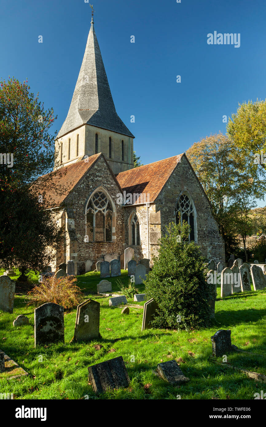 Herbst Nachmittag an der Dorfkirche in Shere. Stockfoto