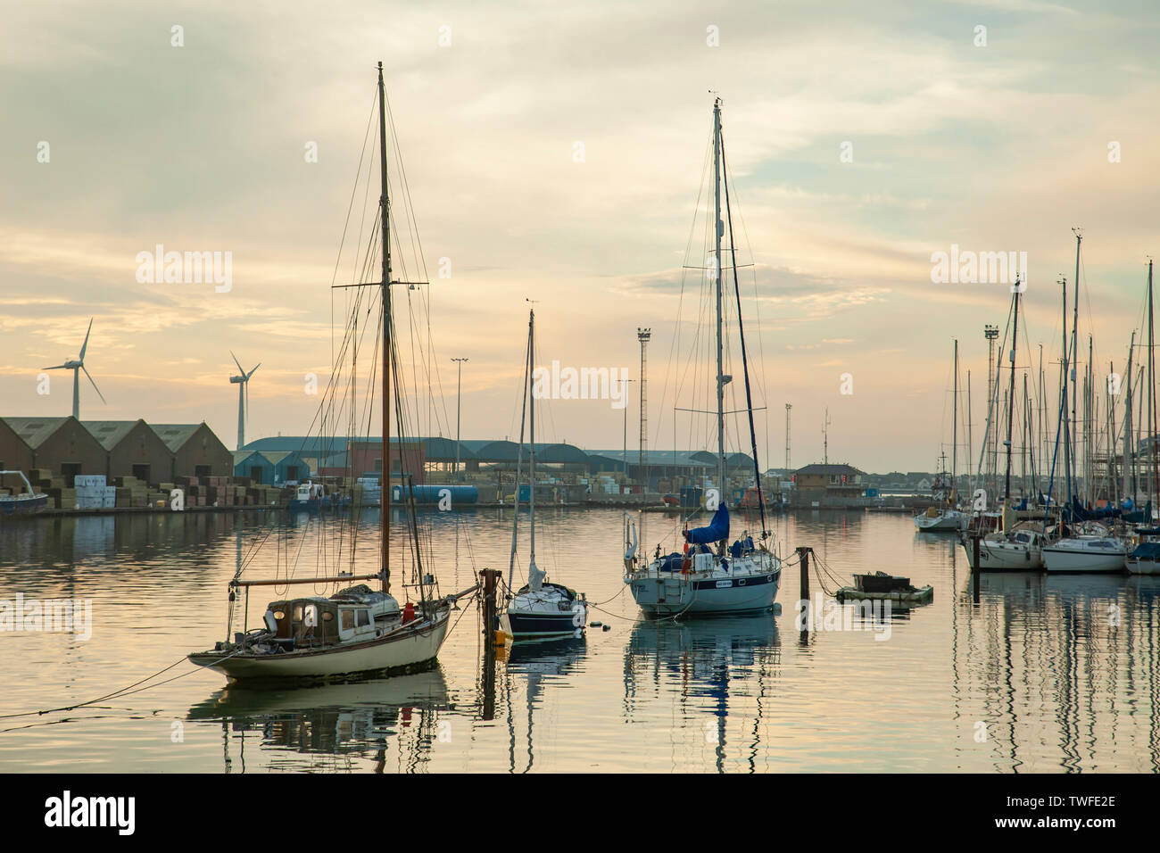 Winter Sonnenuntergang in Shoreham Port. Stockfoto