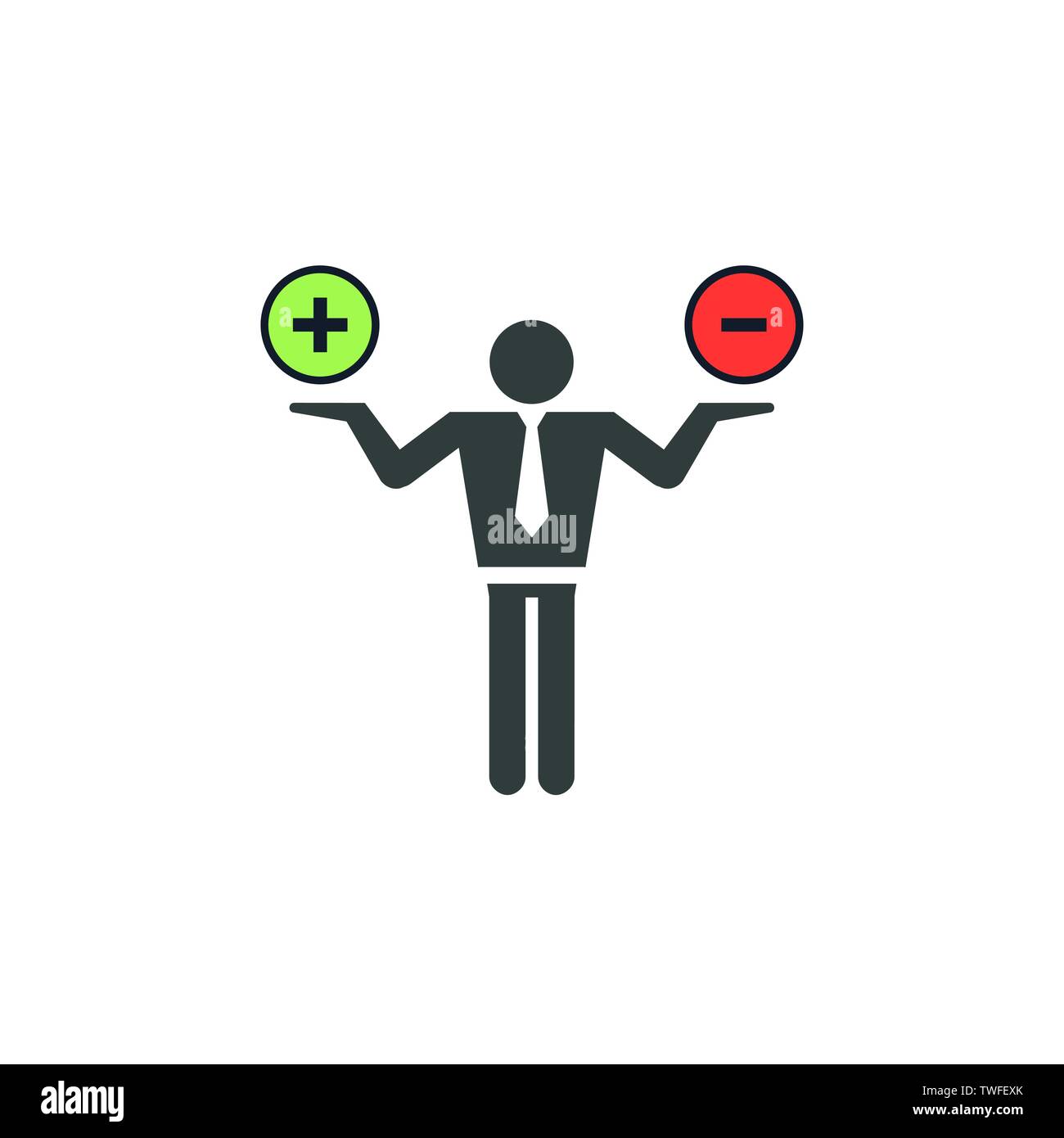 Positive und Negative, True oder False Bilder oder Plus und Minus Stock Vektor