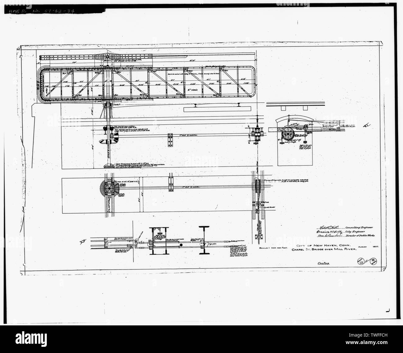 PLAN - DATENBLATT GATES (1897) - Chapel Street Swing Bridge Spanning Mill River auf der Chapel Street, New Haven, New Haven County, CT Stockfoto