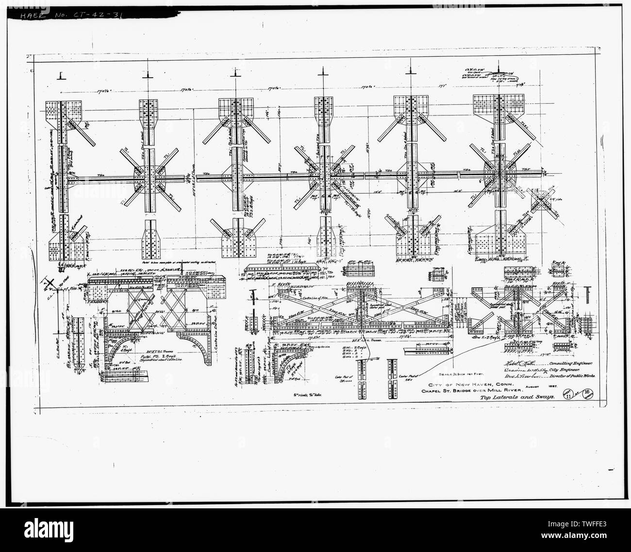 PLAN BLATT - OBERE ZULÄUFE UND SCHWANKT (1897) - Chapel Street Swing Bridge Spanning Mill River auf der Chapel Street, New Haven, New Haven County, CT Stockfoto