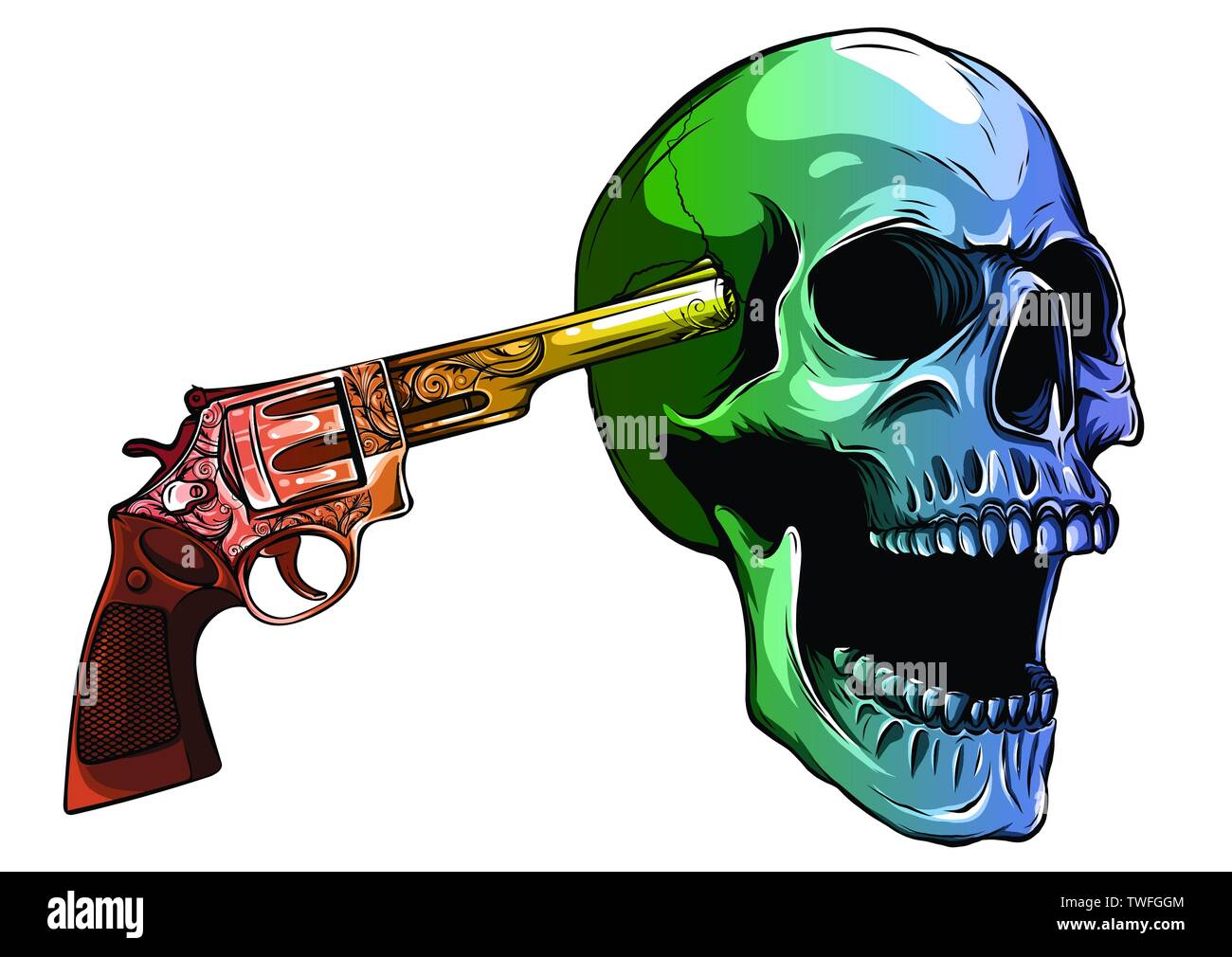 Schädel mit zwei Revolvern Vektor illustratio Stock Vektor