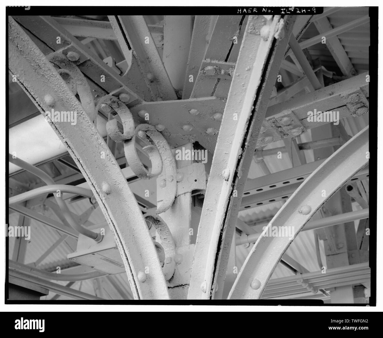 Plattform DACHSTUHL DETAIL. - Union erhöhte Eisenbahn, State-Lake Station, Zustand und See Straßen, Chicago, Cook County, IL Stockfoto