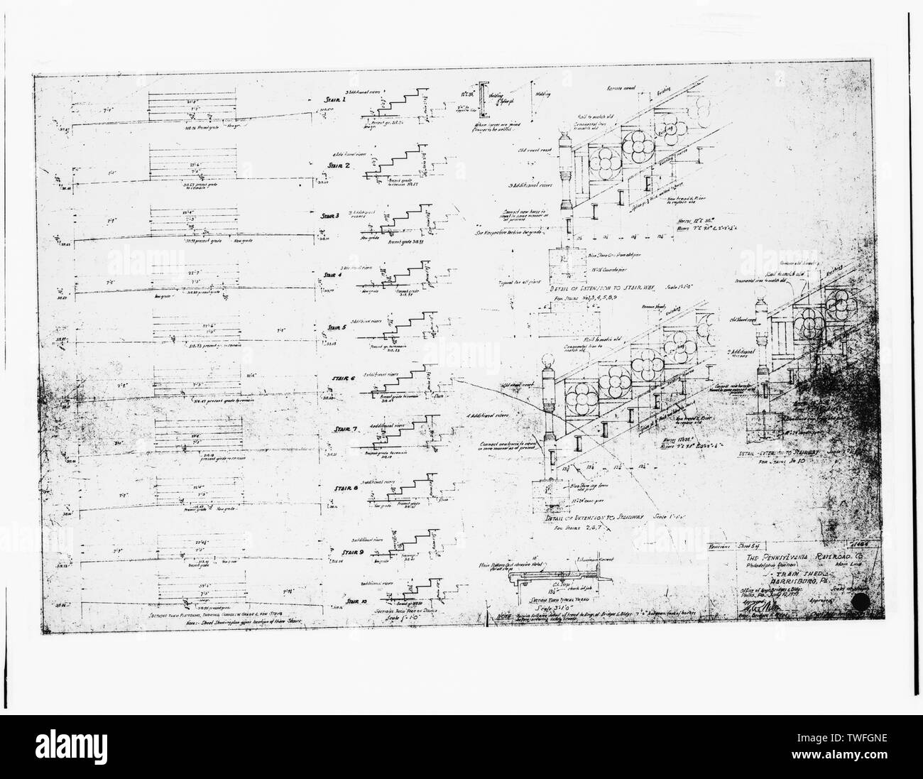 Plattform Treppe Zeichnung Nr. 27464 - Pennsylvania Railroad, Harrisburg und Trainshed, Markt und Süd vierte Straßen, Harrisburg, Dauphin County, PA Stockfoto