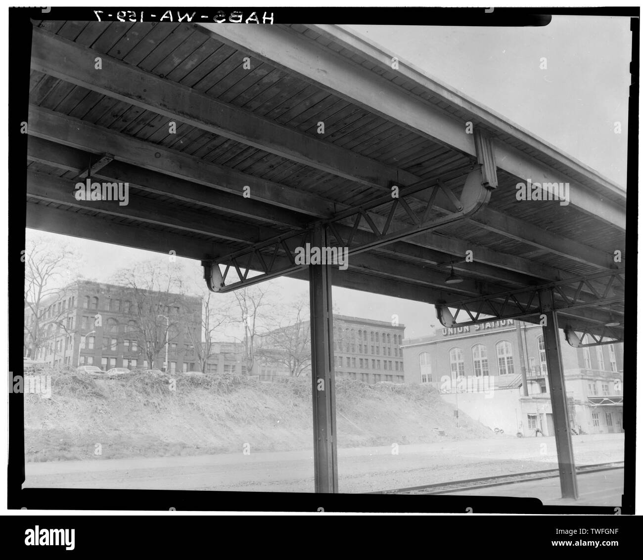 Plattform DACH DETAIL - Union Passagier Bahnhofshalle, 1713 Pacific Avenue, Tacoma Pierce County, WA Stockfoto