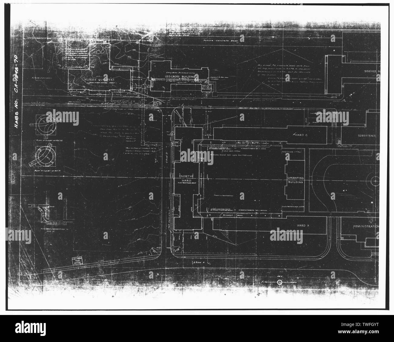 Grundstück PLAN,die Hälfte, März 24, 1924, Zeichnung Nr. 99960 - US Naval Hospital, Park Boulevard, Balboa Park, San Diego, San Diego County, CA Stockfoto