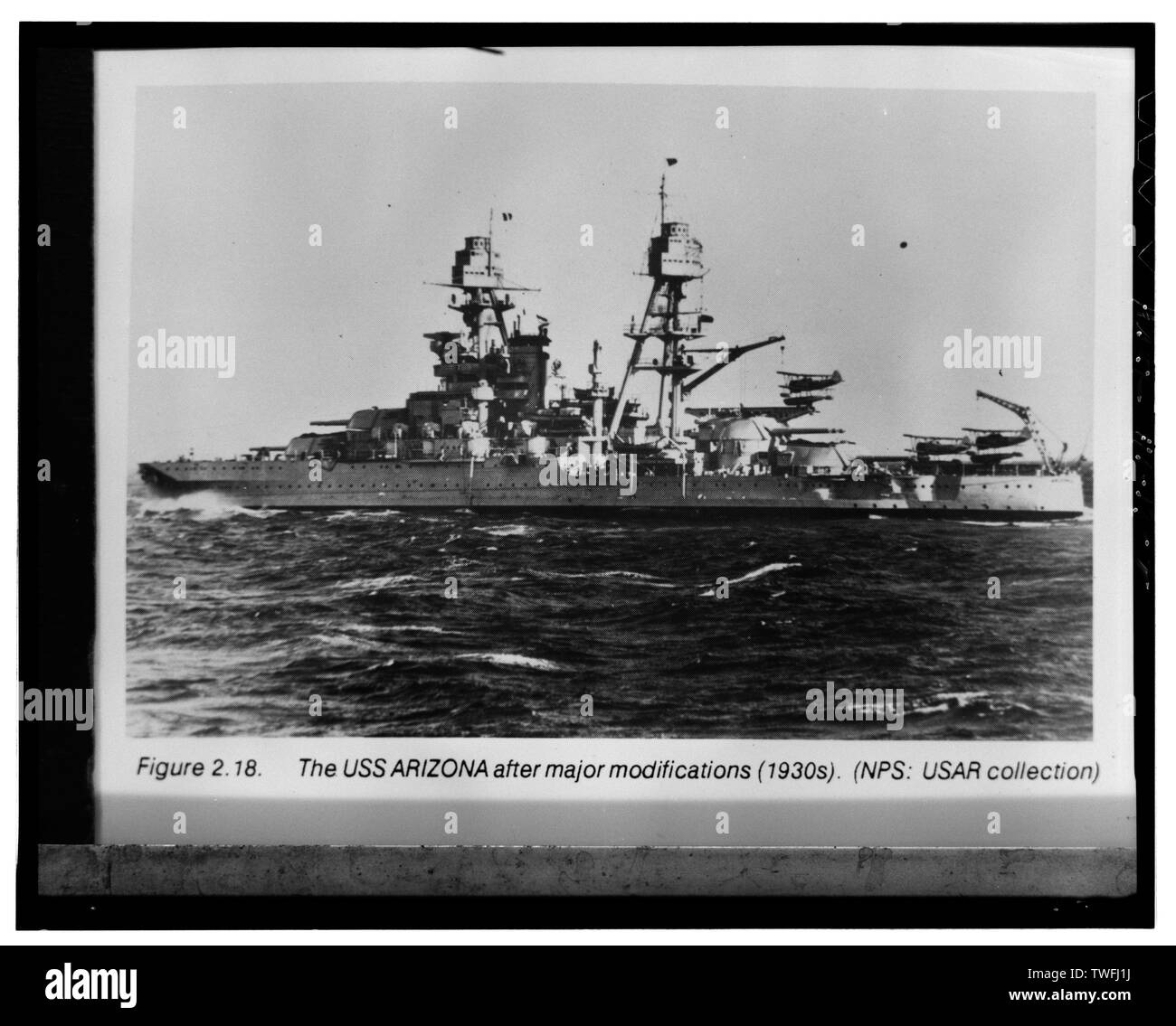 PORT PROFIL nach wesentlichen Änderungen. 1930 - USS Arizona, versenkt aus Ford Insel, Pearl Harbor, Honolulu, Honolulu County, HI Stockfoto