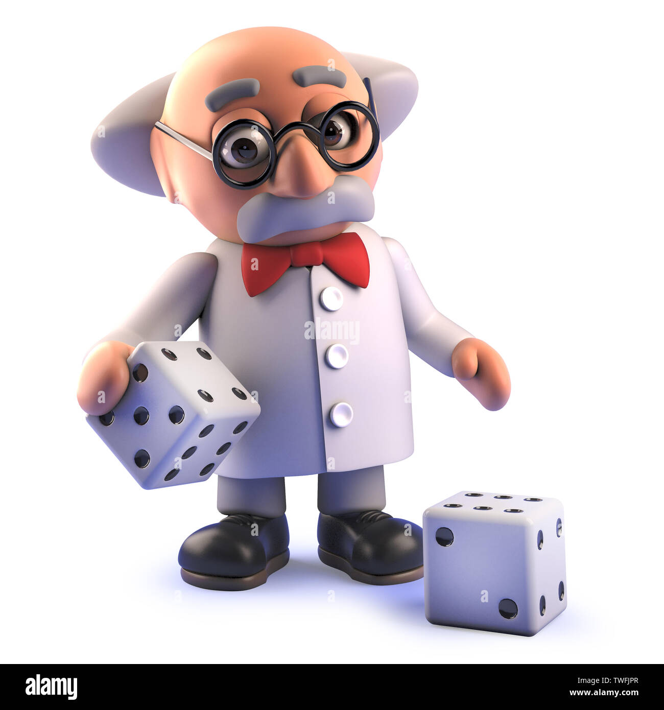 3d Bild Von Einem Cartoon Verruckte Wissenschaftler Professor Charakter In 3d Spielen Mit Wurfeln Gerendert Stockfotografie Alamy