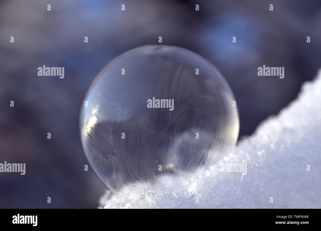 Gefrorene Seifenblase in den Schnee im Winter Stockfoto