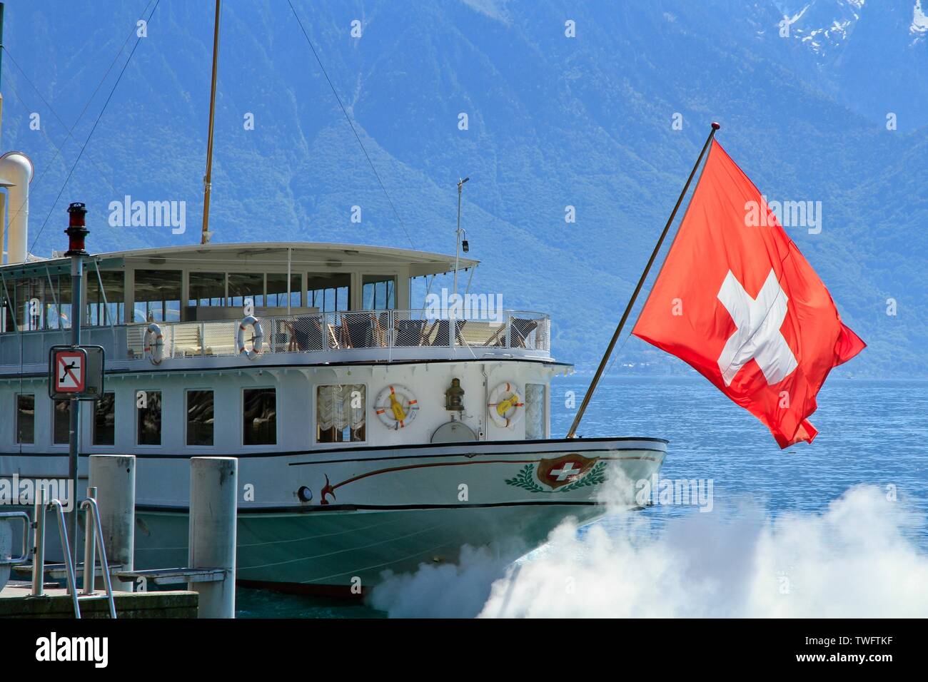 Abbildung der Stadt Montreux, Schweizer Gemeinde im Kanton Waadt, im Bezirk Riviera-Pays-d Enhaut in den Alpen. Stockfoto
