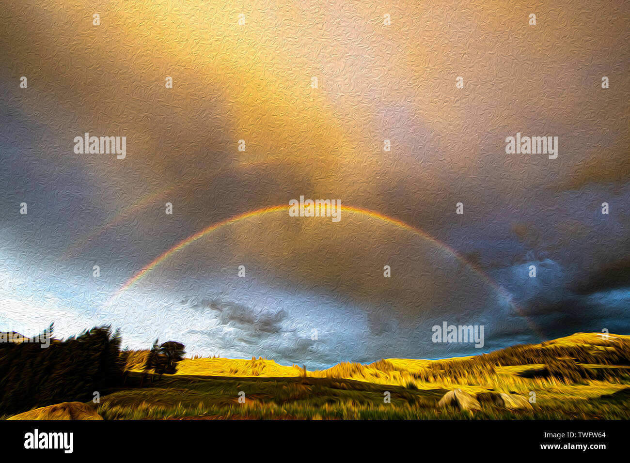 Regenbogen über dem Lamar Valley, Yellowstone, Wyoming, USA Stockfoto
