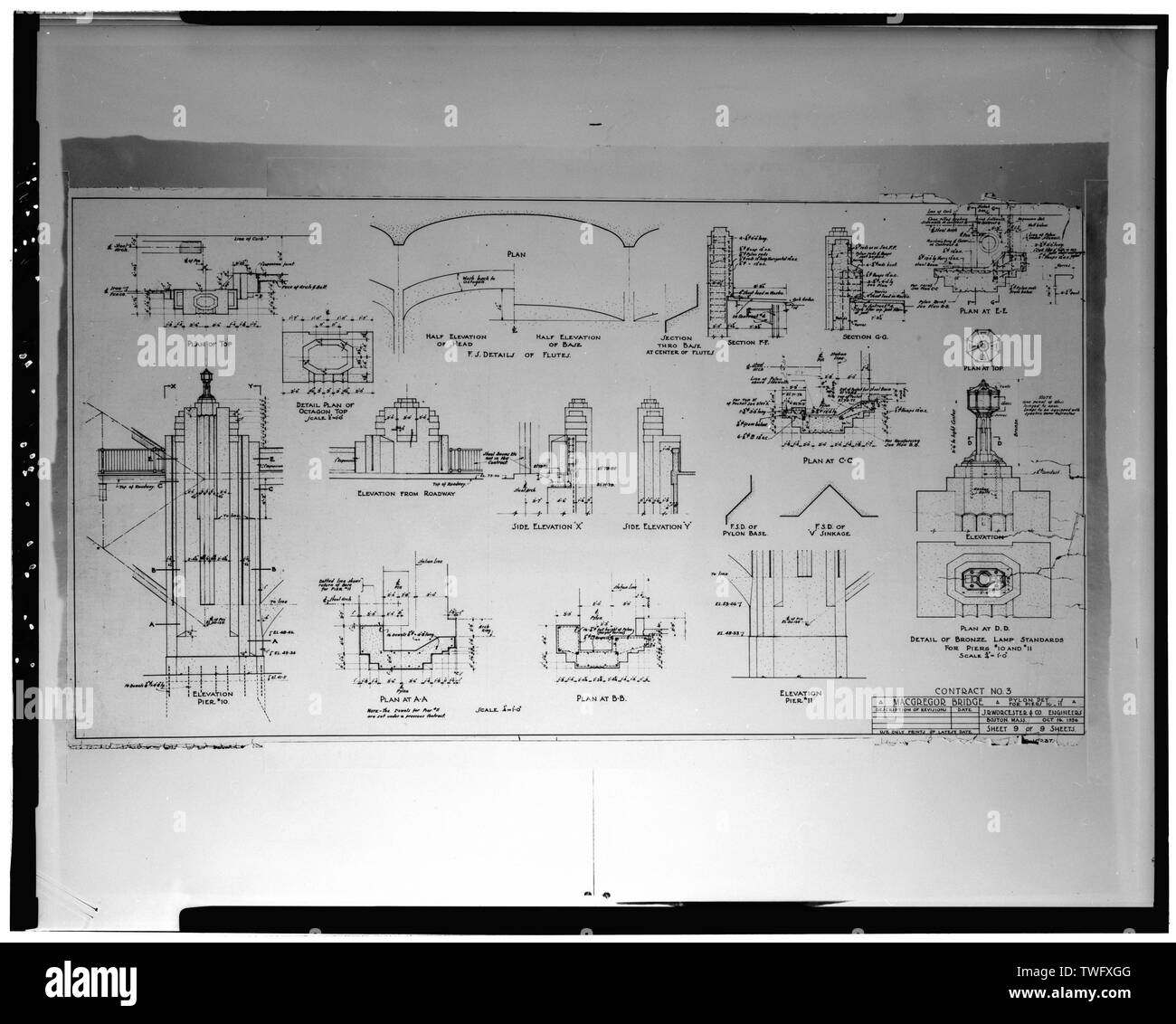 PYLON DETAILS FÜR PIERS 10 und 12. Blatt 9 von 9. - Notre Dame Bridge, Spanning Merrimack River an der Bridge Street, Manchester, Hillsborough County, NH Stockfoto