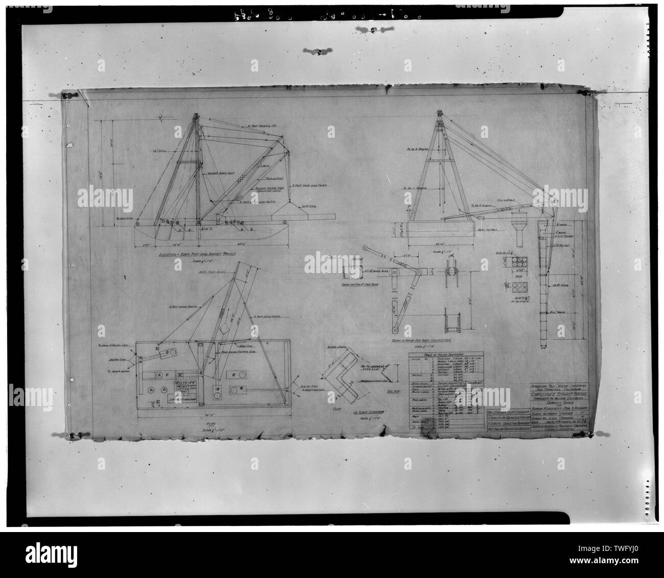 Pläne für Derrick barge Für riprap Platzierung, Pier 3 Kotflügel. 1-22 1929. - Carquinez Bridge, Spanning Carquinez Straße an der Interstate 80, Vallejo, Solano County, CA Stockfoto