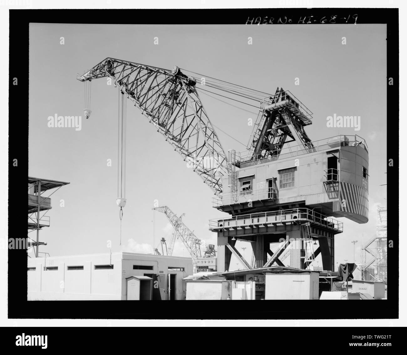 Portalkran P-67-Seite schräg-US Naval Base, Pearl Harbor, äußeren Krane, Waterfront Kranbahn System, Pearl City, Honolulu County, HI Stockfoto