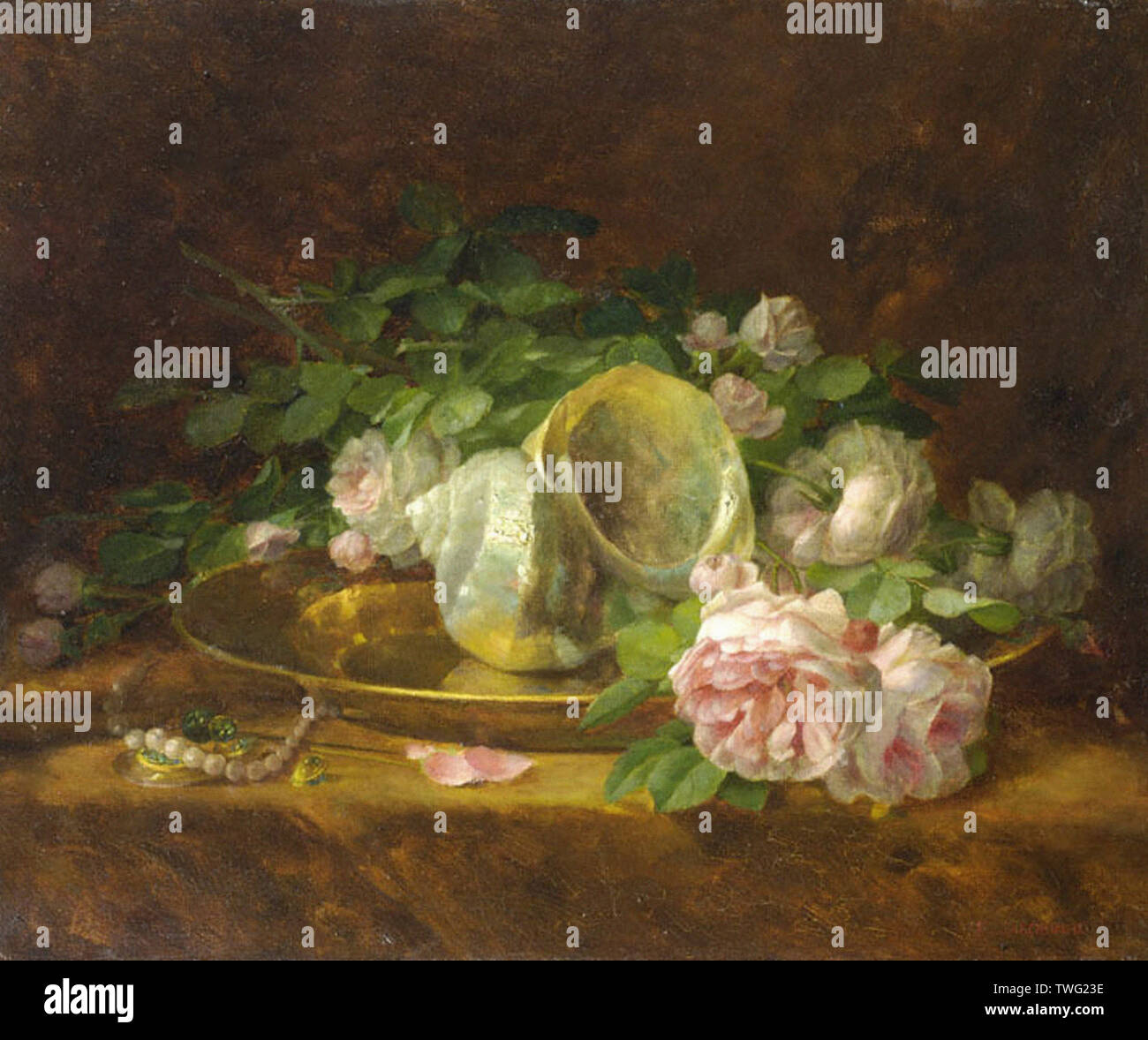 Georgios Jakobides-Platter mit Muscheln Rosen Perlen Ohrringe 1920 C 1920 Stockfoto