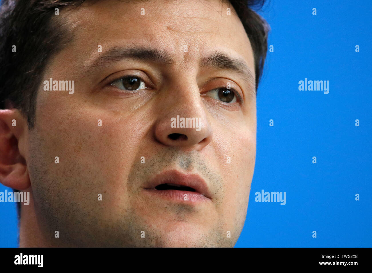 Wolodymyr Selensky-Treffen der Dt. Bundeskanzlerin mit dem ukrainischen Praesidenten, Bundeskanzleramt, 18. Juni 2019, Berlin/Volodymyr Zelensky - Stockfoto