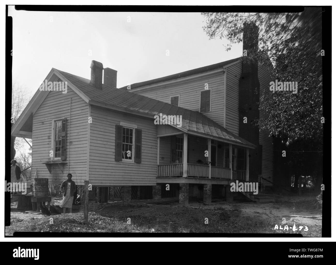 Historischer amerikanischer Gebäude Umfrage Alex Bush, Fotograf, Dezember 12, 1936 HINTEN (Ost- und Nordseite - Magnolie-waldung, State Highway 25, Dayton, Marengo County, AL Stockfoto