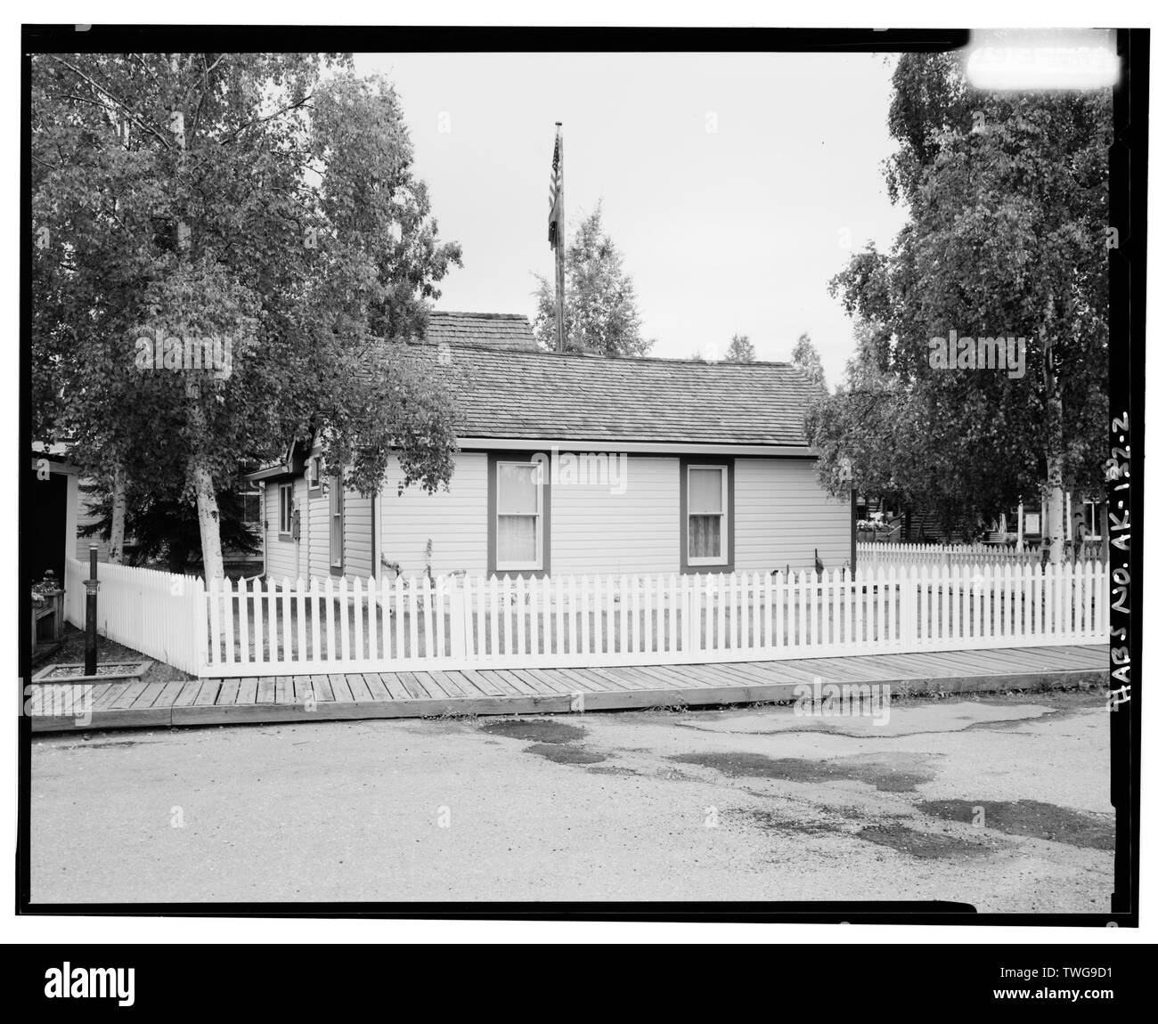 Hinten und seitlich - wickersham Haus, Alaskaland, Fairbanks, Fairbanks North Star Borough, AK Stockfoto