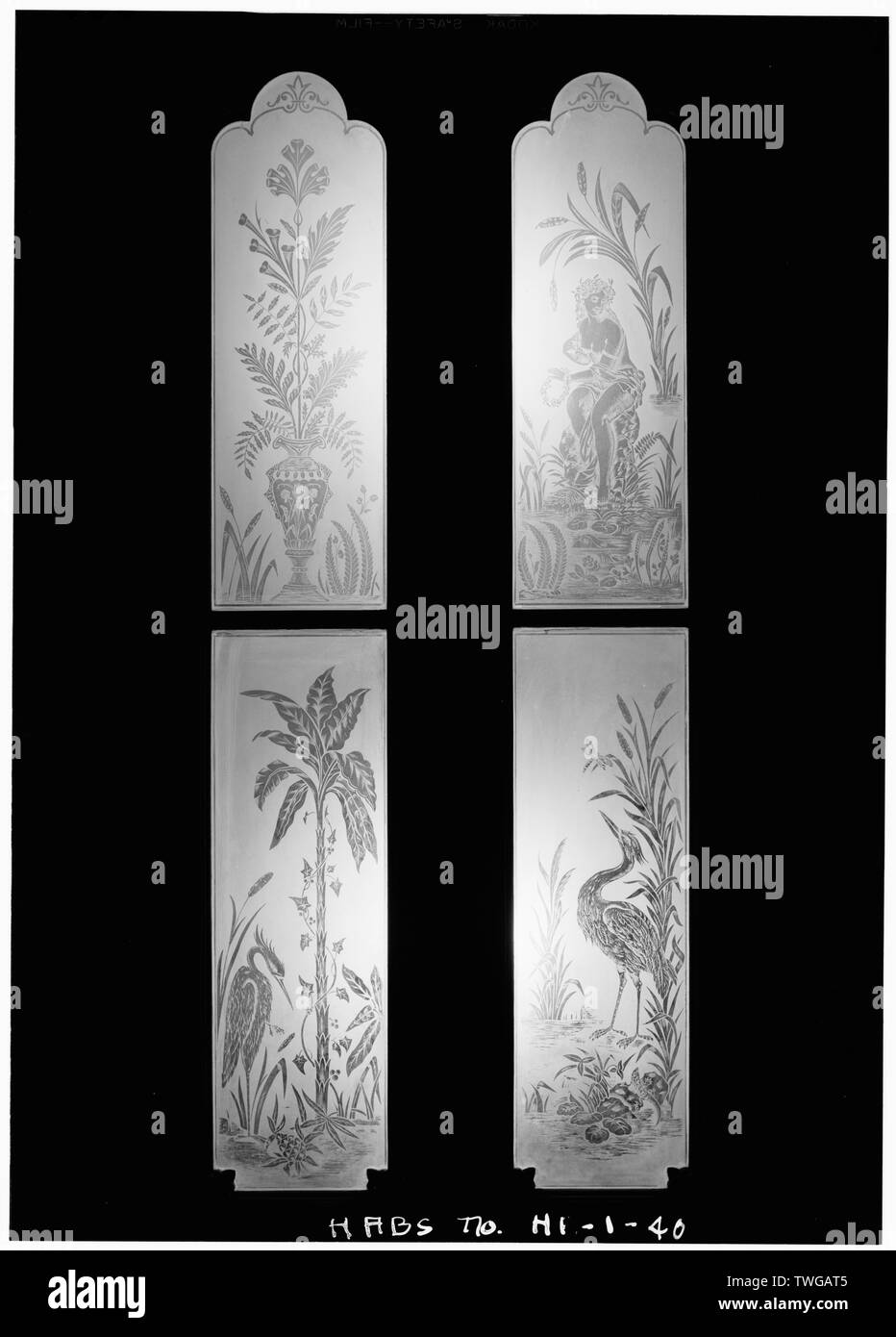 Hintere Klappe (Osten), geätztes Glas, Iolani Palast, King und Richards Straßen, Honolulu, Honolulu County, HI Stockfoto