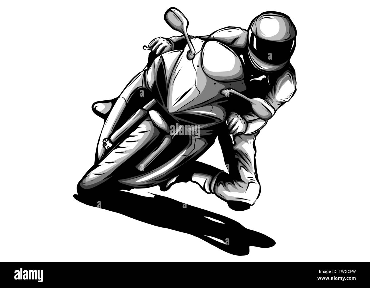 Biker, Motorrad grunge Vektor Silhouette, retro-Emblem und Label Abbildung Stock Vektor