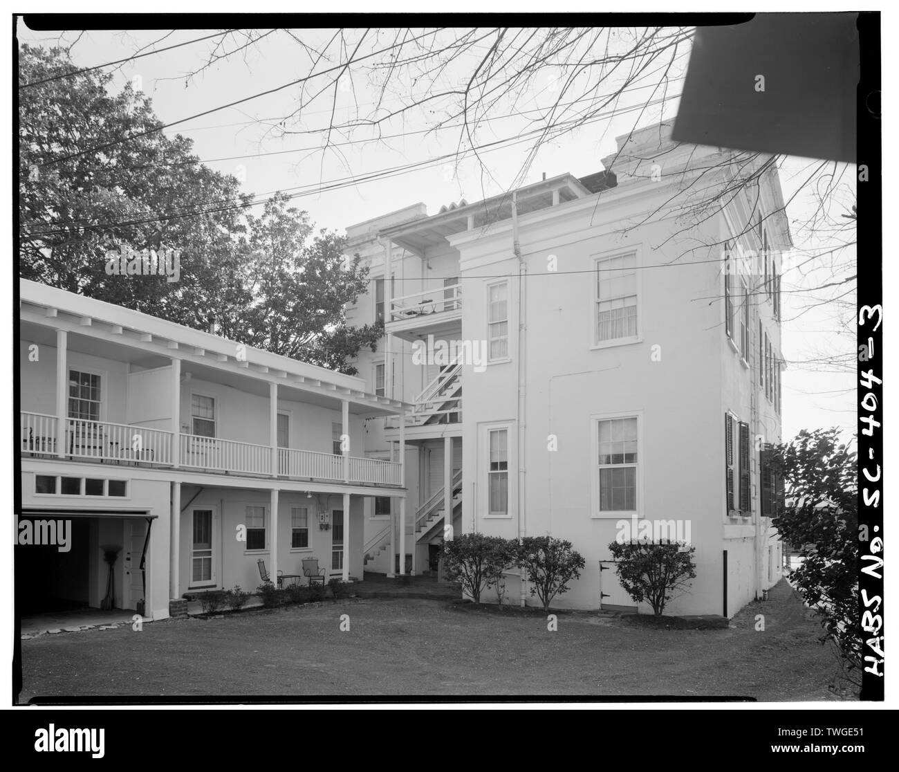 Rückansicht - 64 Hasell Street (Haus, Ca. 1840), Charleston, Charleston County, SC Stockfoto