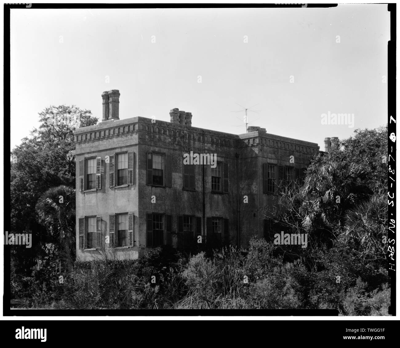Ansicht von hinten (rechts), Nord- und Ostseite - Dr. Joseph Johnson House, 411 Craven Street, Beaufort, Beaufort County, SC Stockfoto